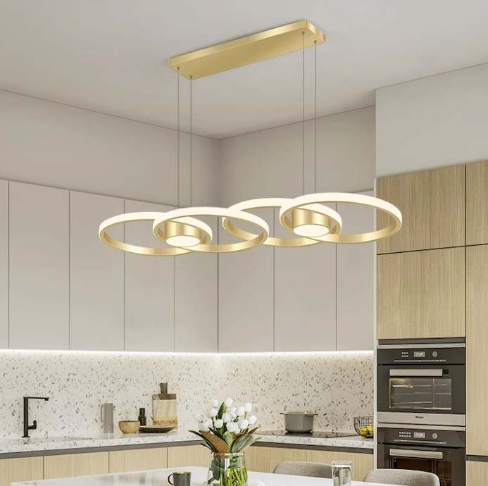 Dimmable 3-Ring Pendant Light | Modern LED Fixture with Remote Control | Adjustable Lighting for Kitchen, Dining, Living Room | Stylish Design, 3 Color Temperatures