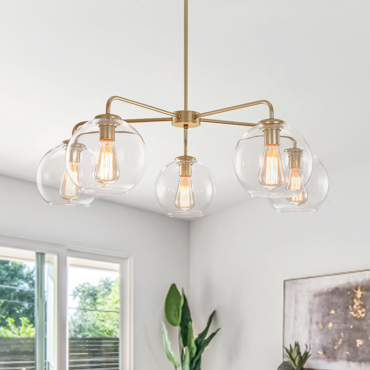 Elevate Your Ambiance: Hand-Blown Globe Chandelier in Stunning Brass and Black Finishes, Tailored to Illuminate Your Unique Style