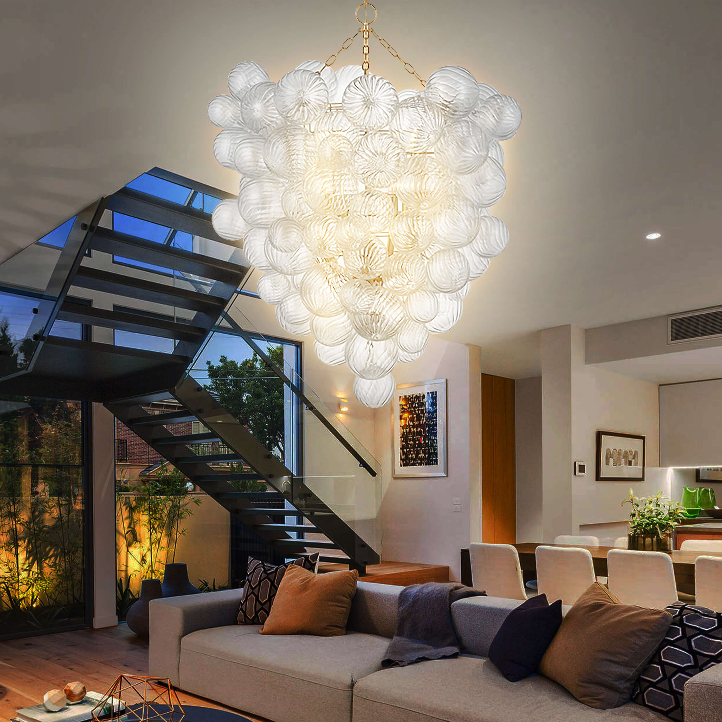 ARTY MURANO  SWIRLED GLASS CLUSTER BUBBLE CHANDELIER