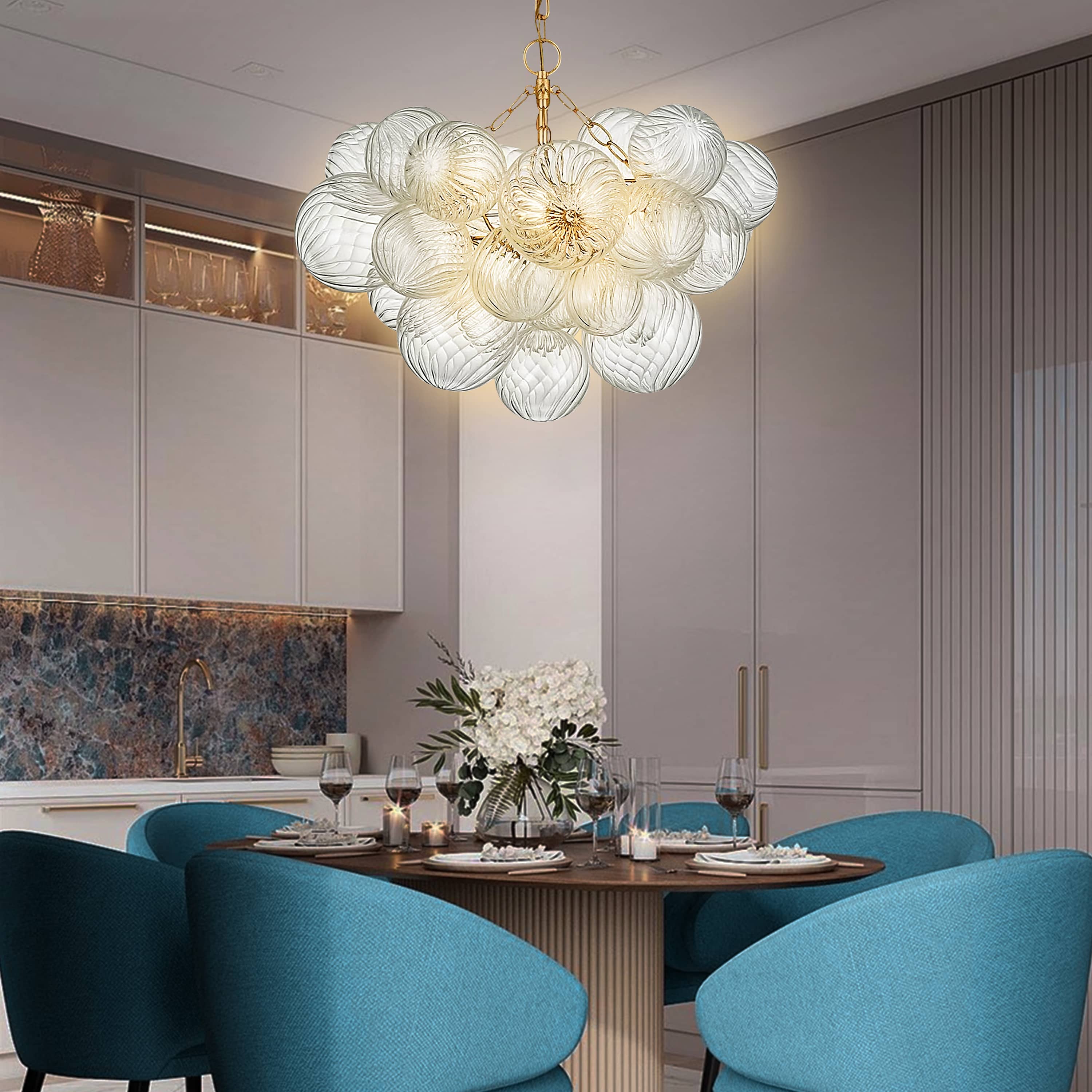 ARTY SWIRLED GLASS CLUSTER BUBBLE CHANDELIER