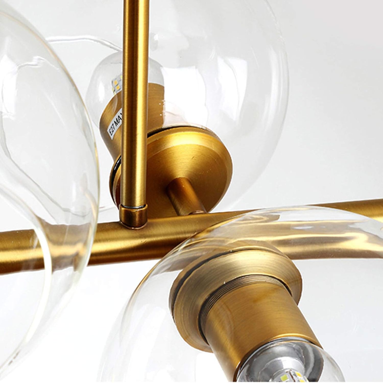 Mid Century Modern Black/Brass Glass Globe Linear Chandelier Pendant Light