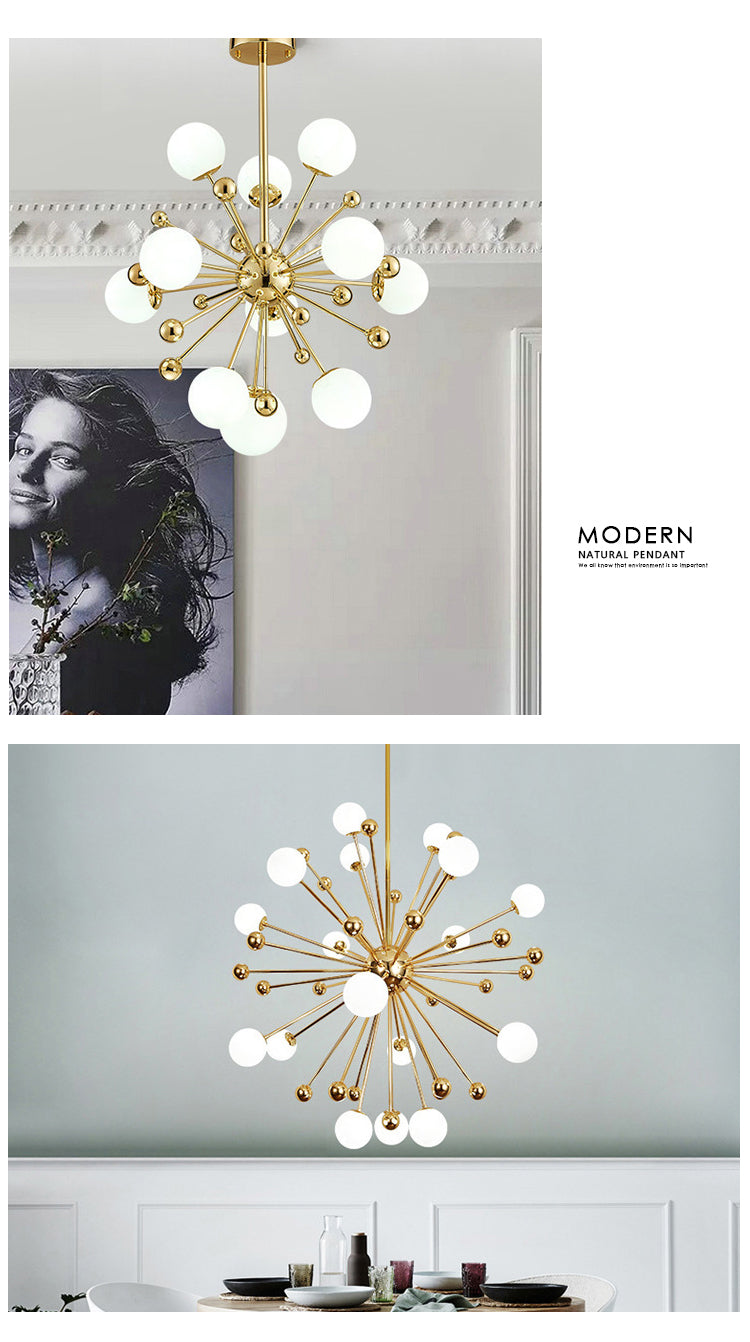 Gilded Dandelion Dreams: Mesmerizing Gold Chandelier with Frosted Glass for an Enchanting Soft Glow