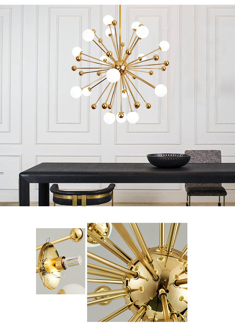 Gilded Dandelion Dreams: Mesmerizing Gold Chandelier with Frosted Glass for an Enchanting Soft Glow