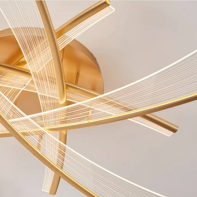 Ethereal Illumination: Brass Acrylic LED Ceiling Light with Interlaced Filament Design