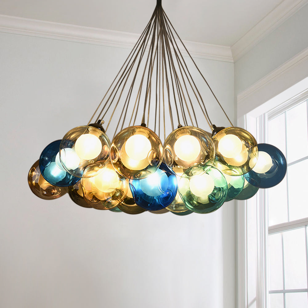 Whimsical Multicolor Bubble Chandelier: Versatile, Sloped Ceiling Compatible, Easy Installation, LED, Customizable Sizes