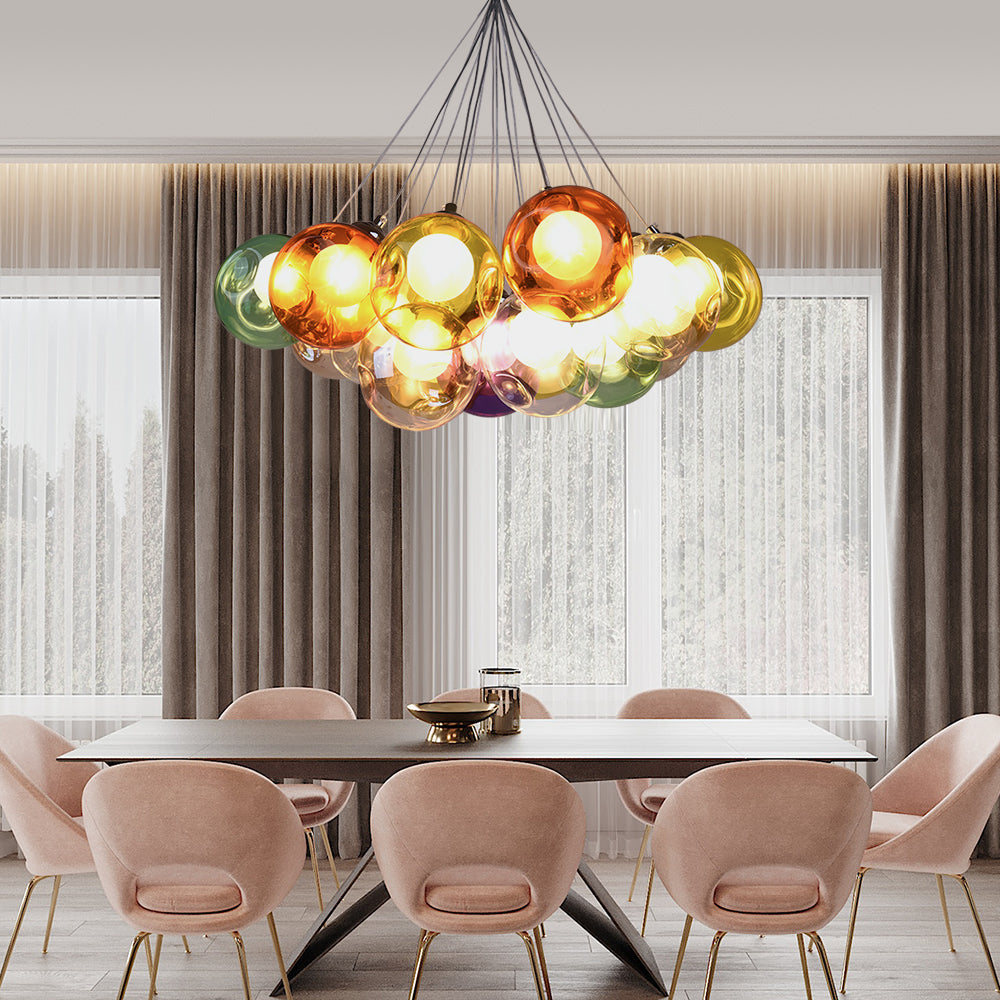 Whimsical Multicolor Bubble Chandelier: Versatile, Sloped Ceiling Compatible, Easy Installation, LED, Customizable Sizes