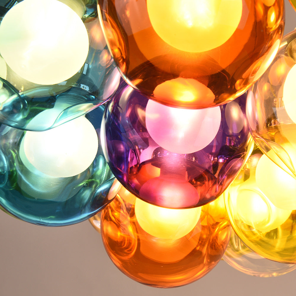 Whimsical Multicolor Bubble Chandelier: Versatile, Sloped Ceiling Compatible, Easy Installation, LED, Customizable Sizes
