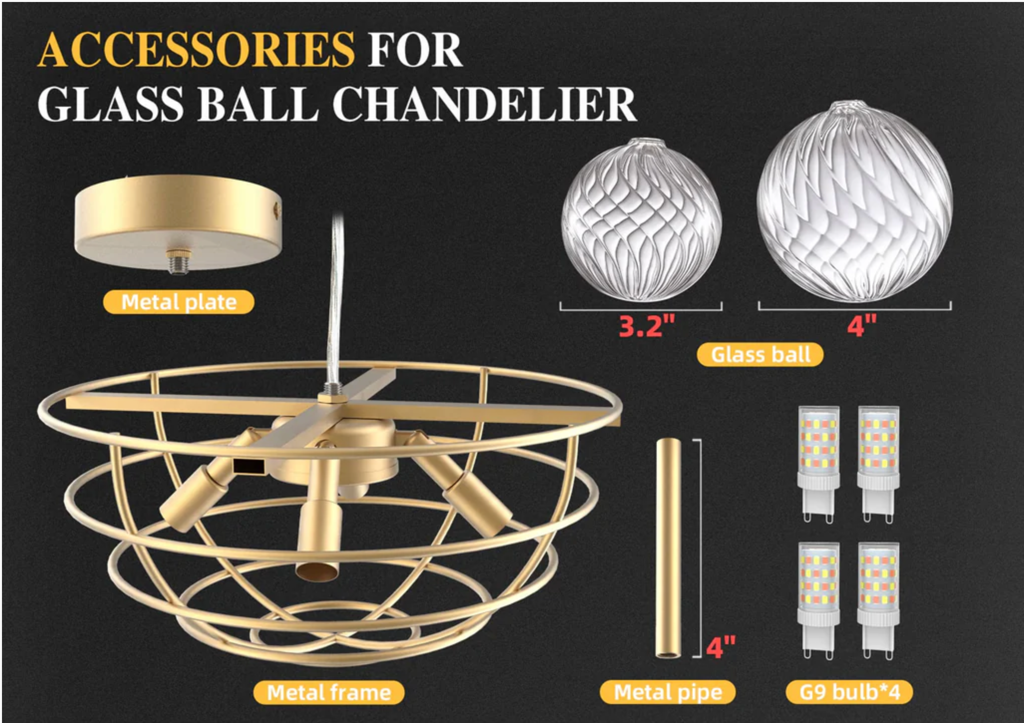 Semi-Flush Mount Bubble Ball Chandelier - Clear Swirled Ribbed Blown Glass Globe Chandeliers Ceiling Light Fixture Pendant Lights for Dining Living Room Entryway Foyer