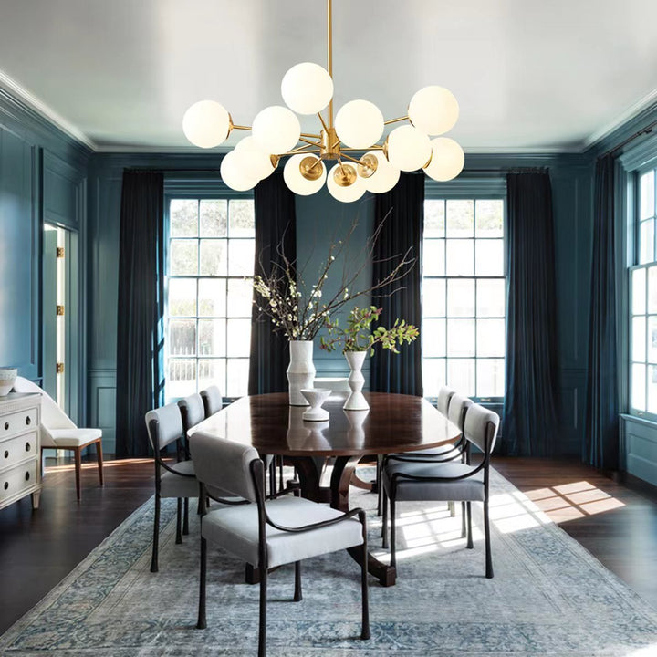 Sputnik Elegance: 12-Light Glass Globe Chandelier with Brass Finish - Modern Chic for Every Room!