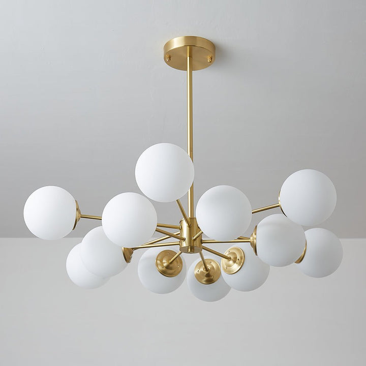 Sputnik Elegance: 12-Light Glass Globe Chandelier with Brass Finish - Modern Chic for Every Room!