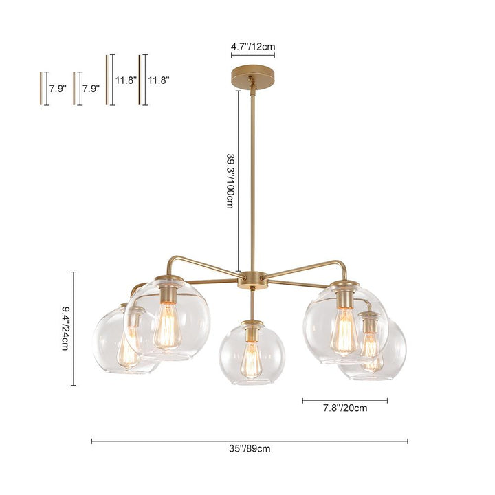 Elevate Your Ambiance: Hand-Blown Globe Chandelier in Stunning Brass and Black Finishes, Tailored to Illuminate Your Unique Style