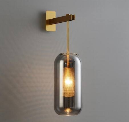 Modern Glass Wall Lamp with Cylindrical Metal Cage Design