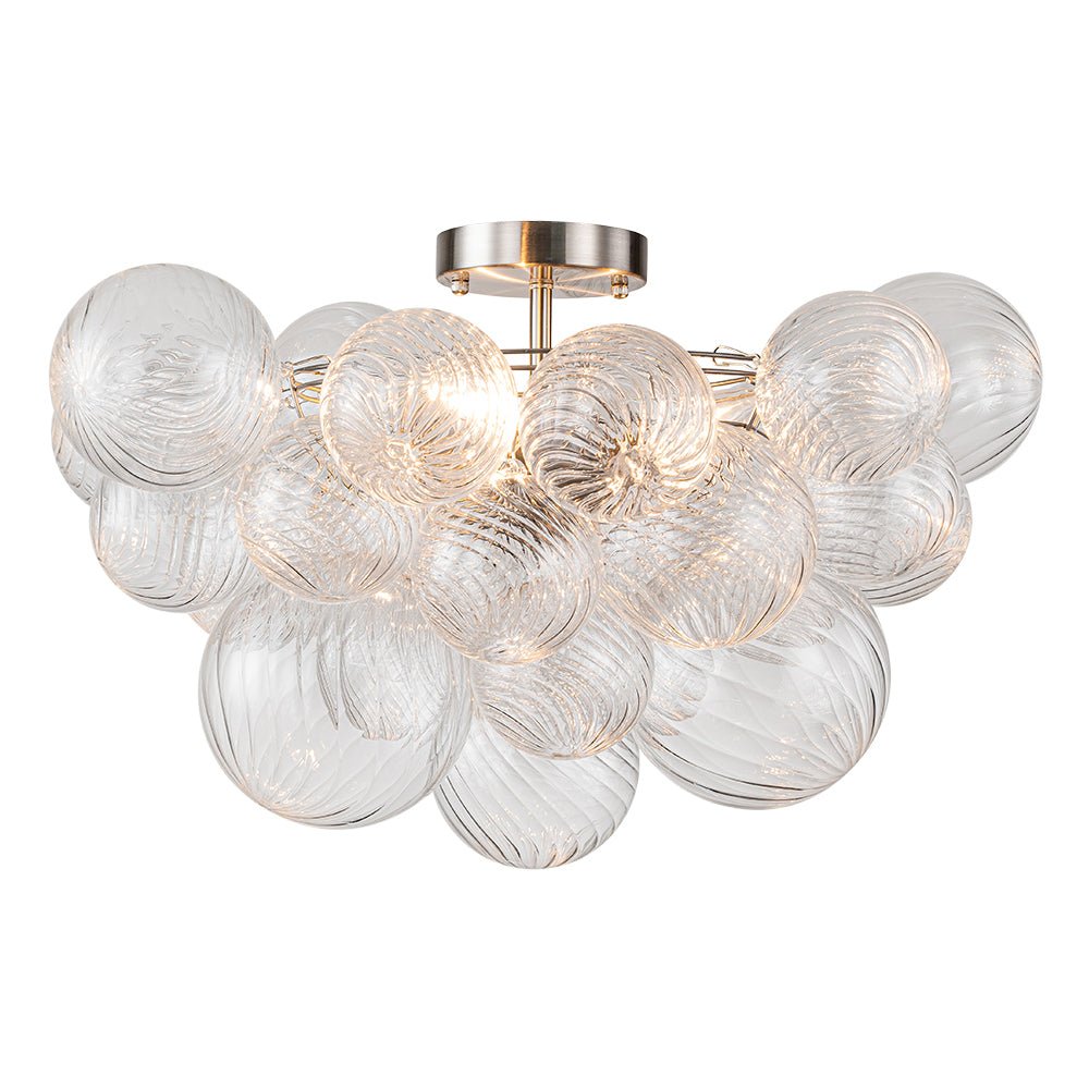 Semi-Flush Mount Bubble Ball Chandelier - Clear Swirled Ribbed Blown Glass Globe Chandeliers Ceiling Light Fixture Pendant Lights for Dining Living Room Entryway Foyer