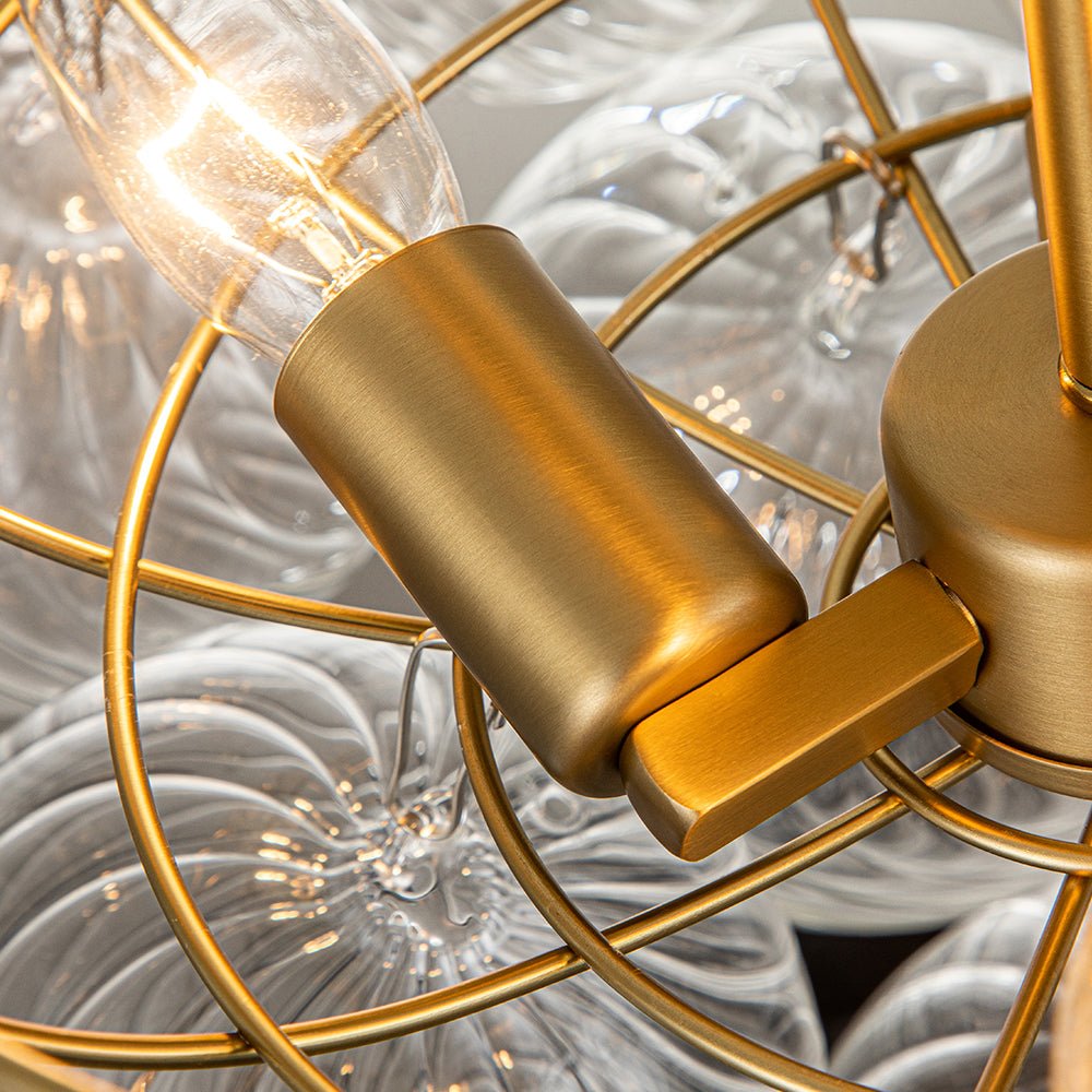 Semi-Flush Mount Bubble Ball Chandelier - Clear Swirled Ribbed Blown Glass Globe Chandeliers Ceiling Light Fixture Pendant Lights for Dining Living Room Entryway Foyer