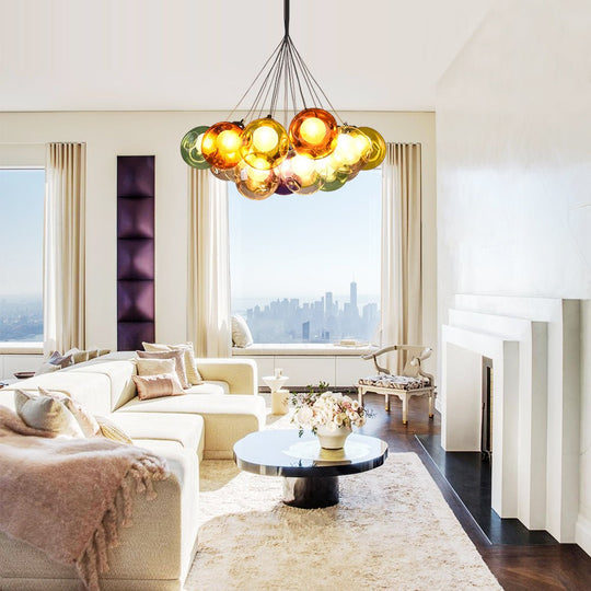 Whimsical Multicolor Bubble Chandelier: Versatile, Sloped Ceiling Compatible, Easy Installation, LED, Customizable Sizes