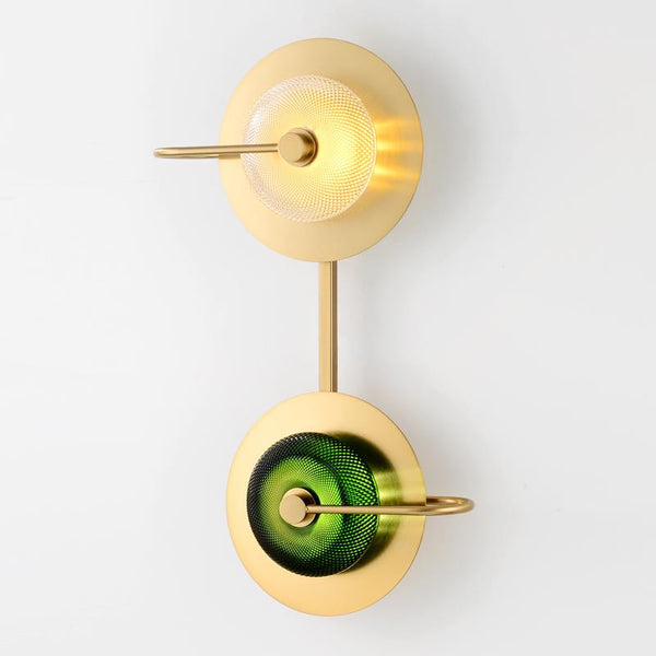 Radiant Elegance: Polished Brass Circular Wall Lamp with Textured Glass for Bedrooms, Living Rooms, Hallways, and More