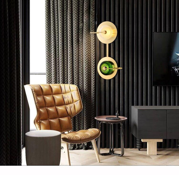 Radiant Elegance: Polished Brass Circular Wall Lamp with Textured Glass for Bedrooms, Living Rooms, Hallways, and More