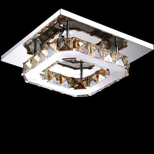 Elegant Stainless Steel and Acrylic LED Crystal Ceiling Light - Clear and Amber Options for Hallways, Living Rooms, and Bedrooms