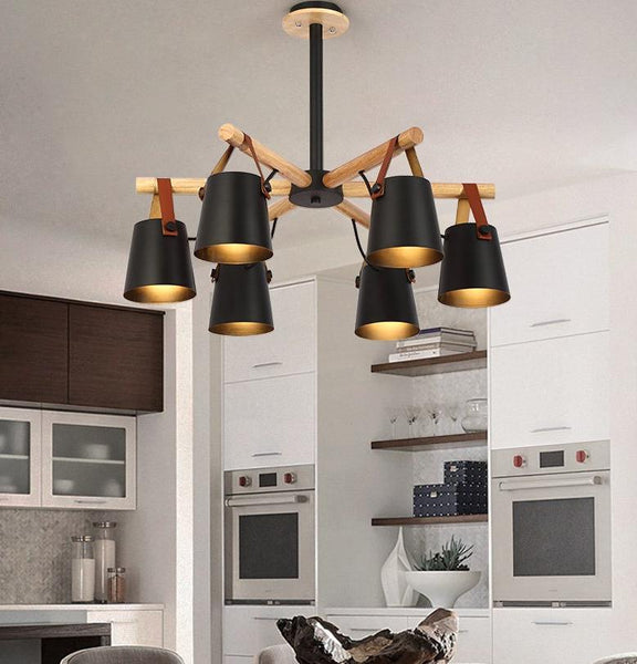 Nordic Iron and Wood Drop Down Pendant Light - Contemporary White and Black Options for Dining, Living, and Kitchen Spaces