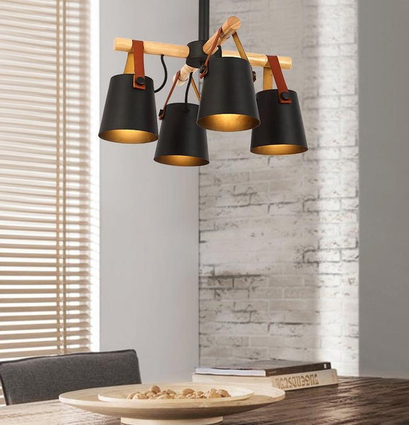 Nordic Iron and Wood Drop Down Pendant Light - Contemporary White and Black Options for Dining, Living, and Kitchen Spaces