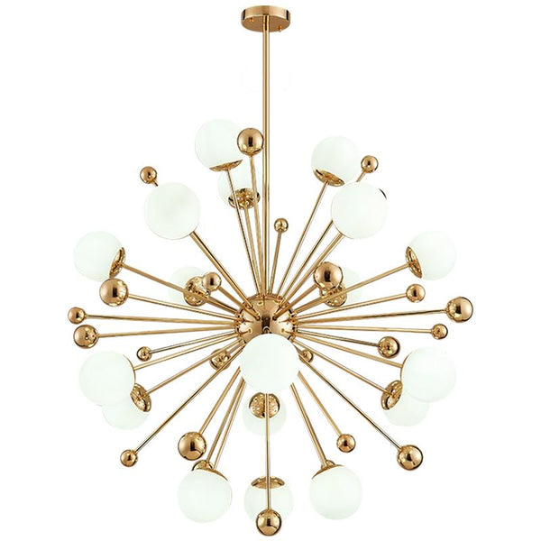 Gilded Dandelion Dreams: Mesmerizing Gold Chandelier with Frosted Glass for an Enchanting Soft Glow