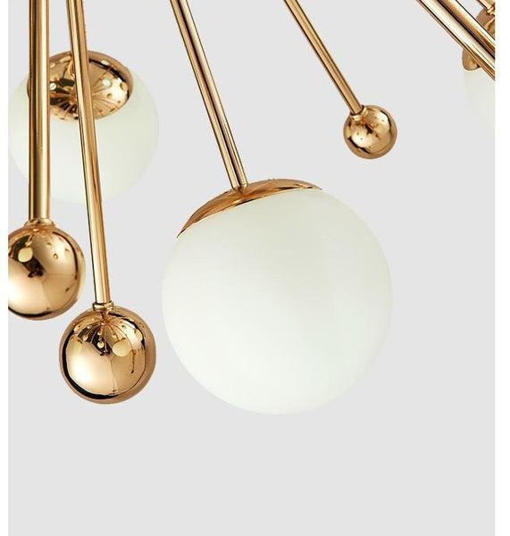 Gilded Dandelion Dreams: Mesmerizing Gold Chandelier with Frosted Glass for an Enchanting Soft Glow