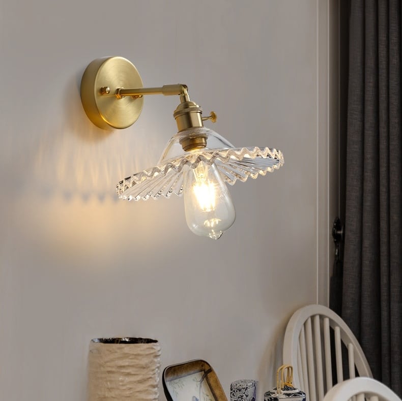 Lana -Ribbed  Glass Wall Light with Atmospheric Shadows, and Solid Brass Fixtures!