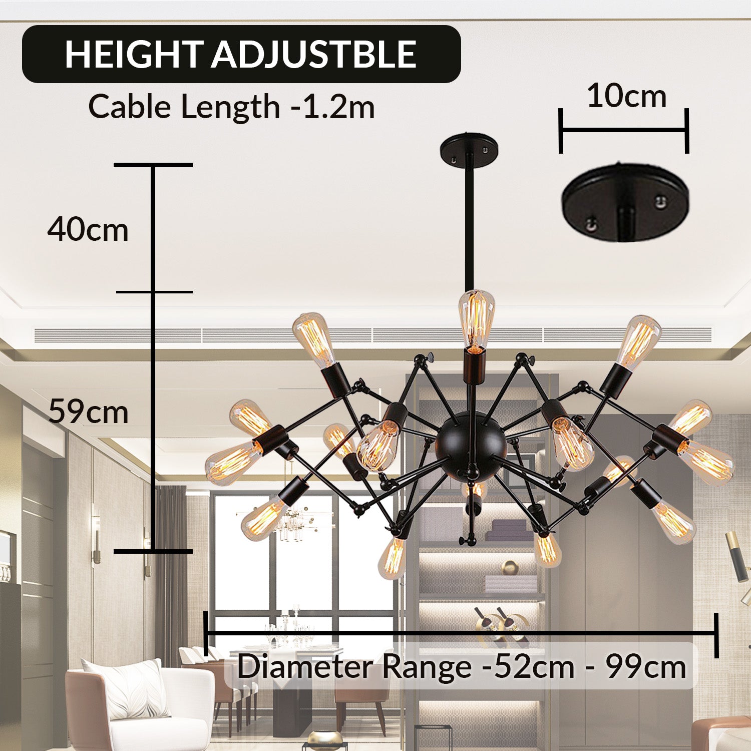 Our Owen Pendant Light is fabulously Elegant and Features 12 Perfectly Balanced Black Steel arms.This Black Ceiling Light is Great for Living Room, Kitchen Bedroom,Dinning Room & Hallway