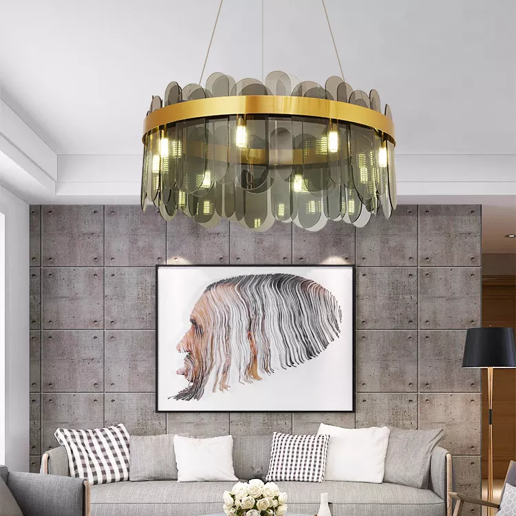 Nordic Gold-Plated Brass and Smoky Gray Crystal Glass Oval Chandelier - 8-Light Chandeliers Ceiling Light for Dining Room, Living Room, Bedroom, Hallway, Gold and Smokey Gray (50 * 30cm)