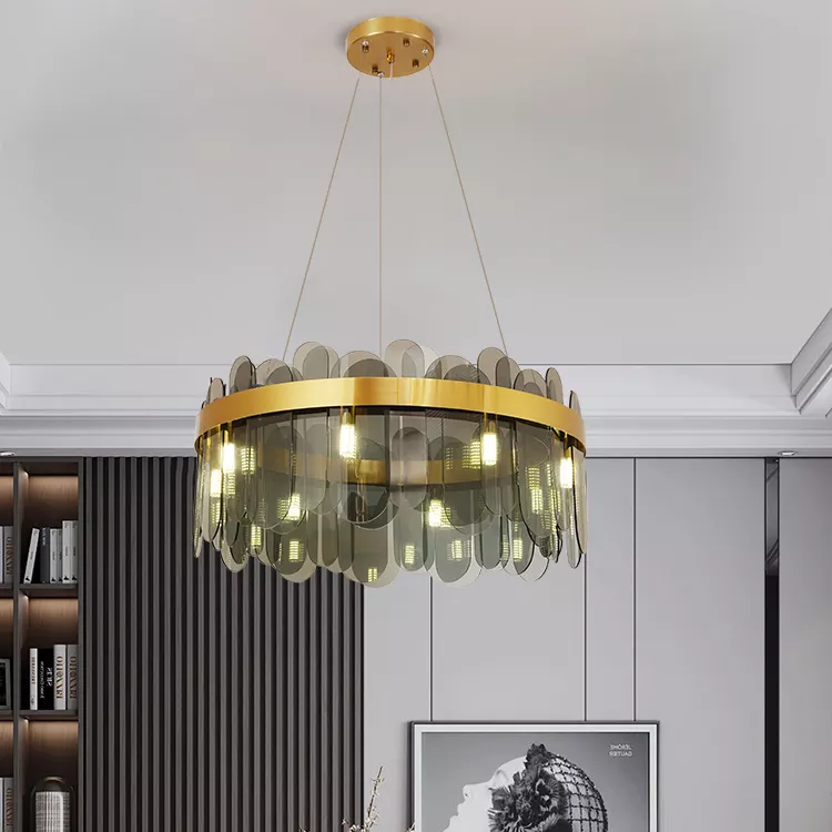 Nordic Gold-Plated Brass and Smoky Gray Crystal Glass Oval Chandelier - 8-Light Chandeliers Ceiling Light for Dining Room, Living Room, Bedroom, Hallway, Gold and Smokey Gray (50 * 30cm)