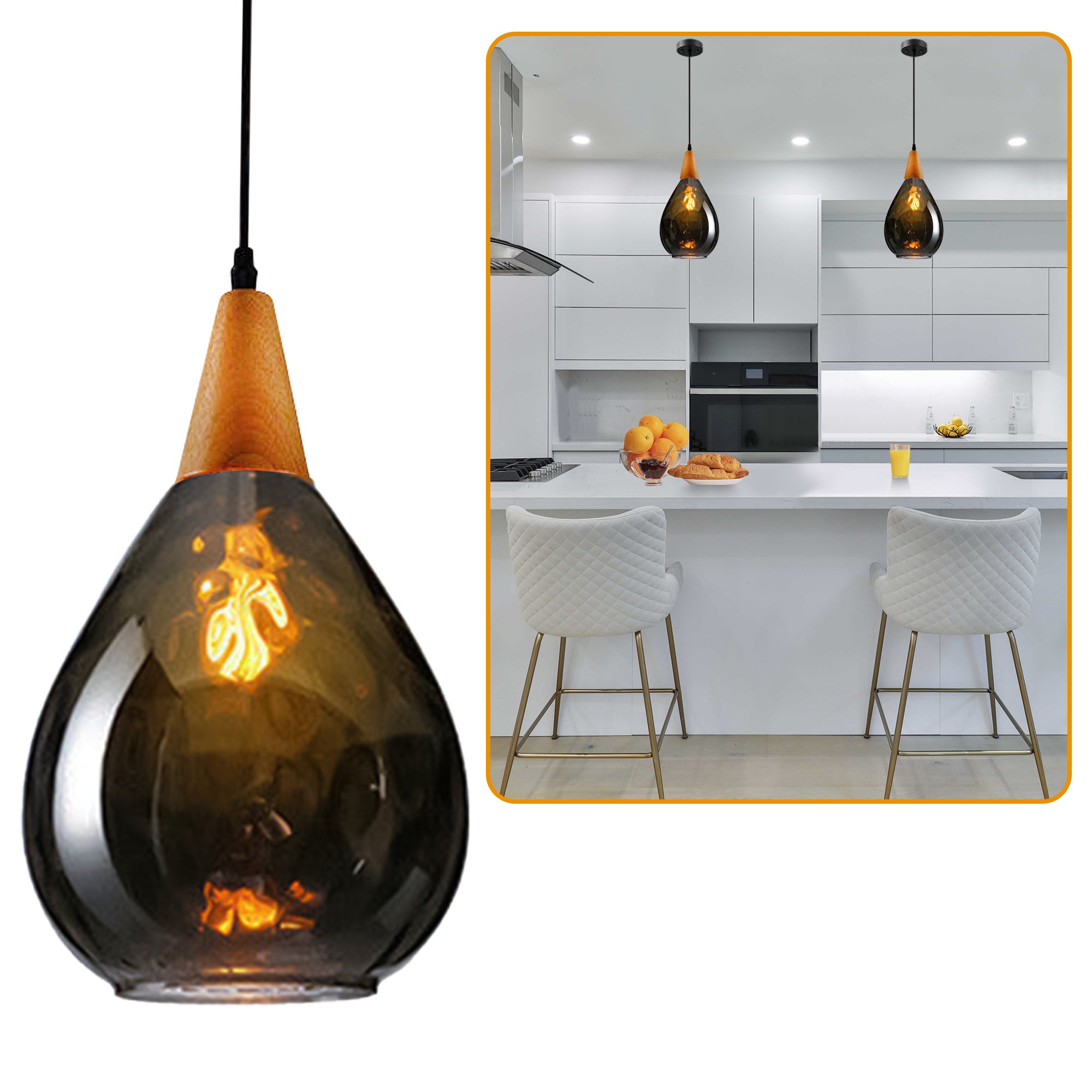 Modern Teardrop Dome Seeded Glass Pendant Light Fixture for Kitchen Island and Dining Room | Textured Glass Pendant Lighting