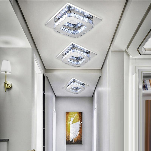 Elegant Stainless Steel and Acrylic LED Crystal Ceiling Light - Clear and Amber Options for Hallways, Living Rooms, and Bedrooms