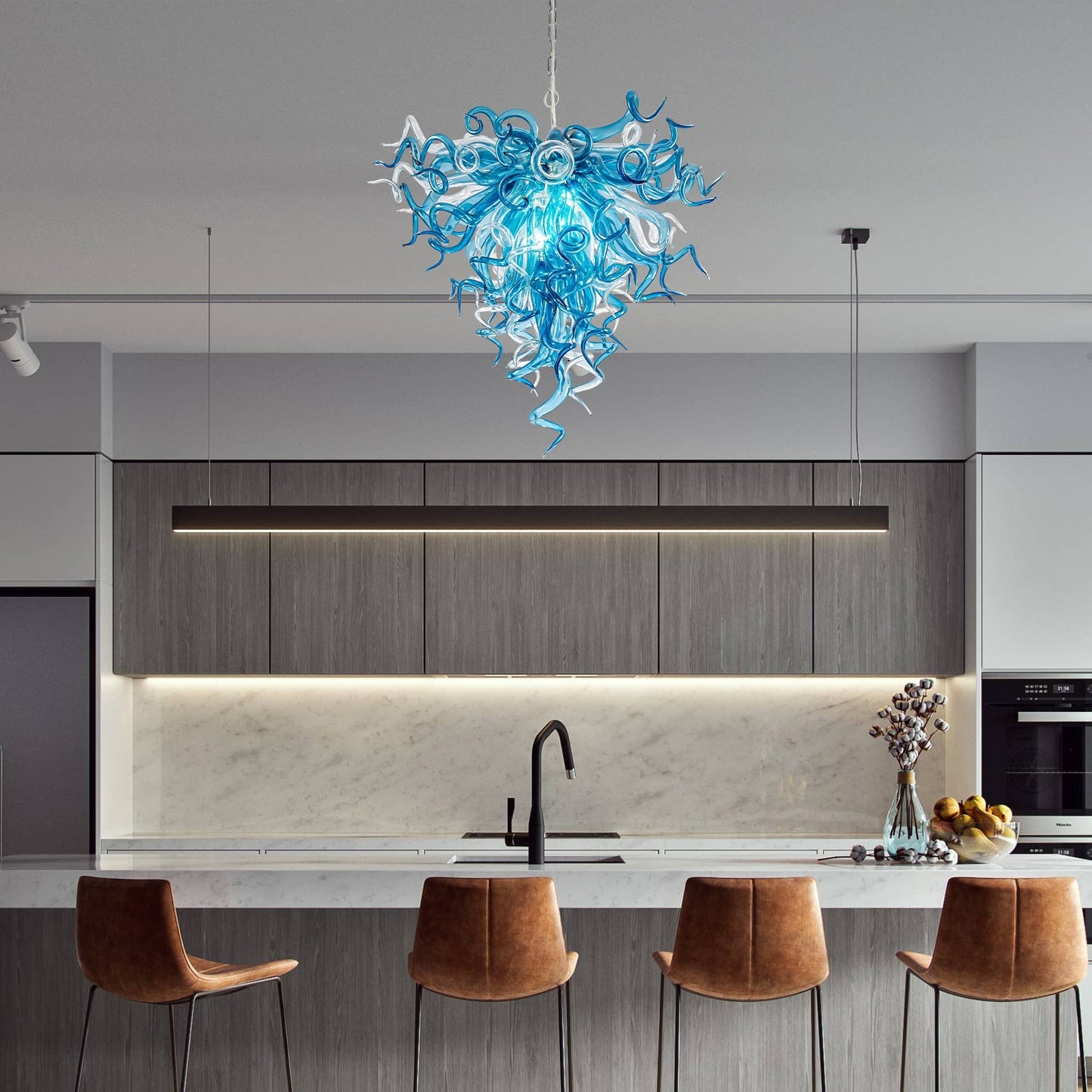 Aqua Symphony Hand-Blown Murano Glass Chandelier:Elegance meets oceanic light — designed for those who live artfully.