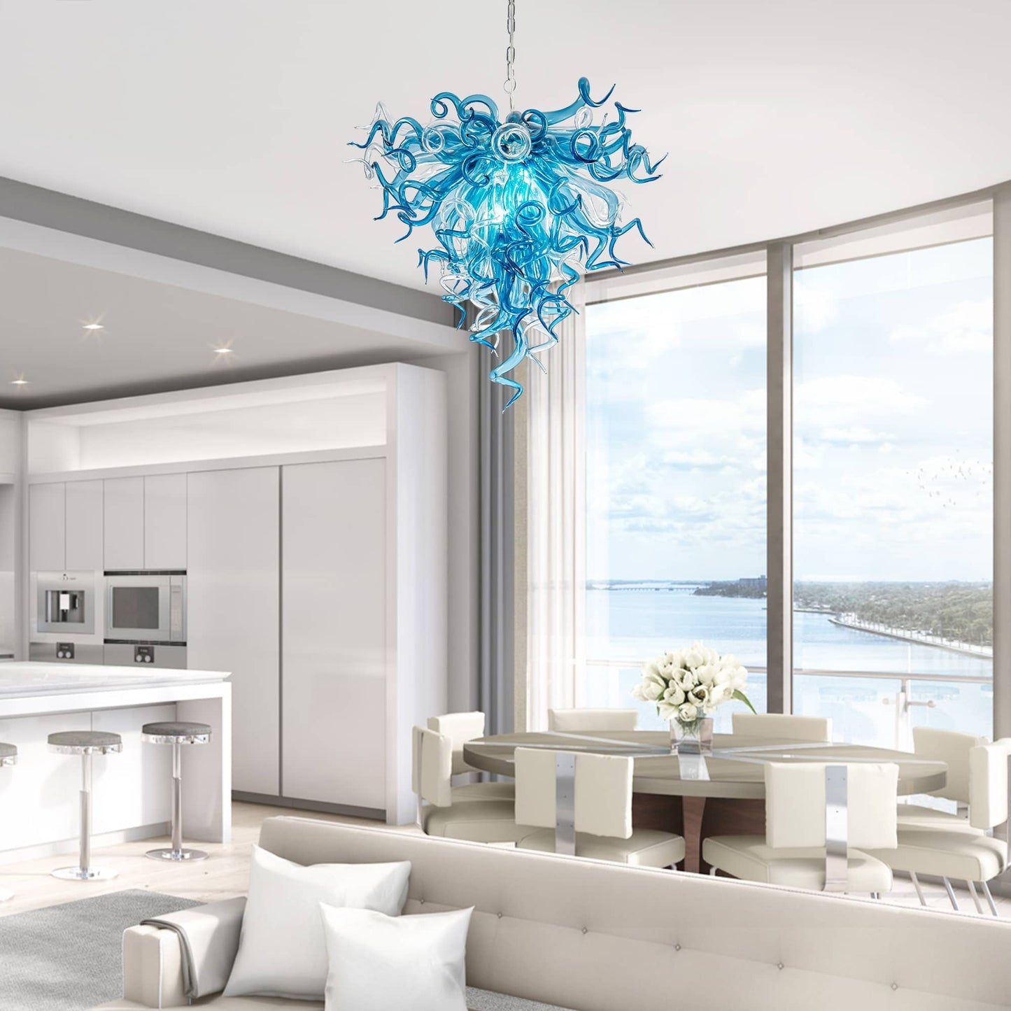 Aqua Symphony Hand-Blown Murano Glass Chandelier:Elegance meets oceanic light — designed for those who live artfully.