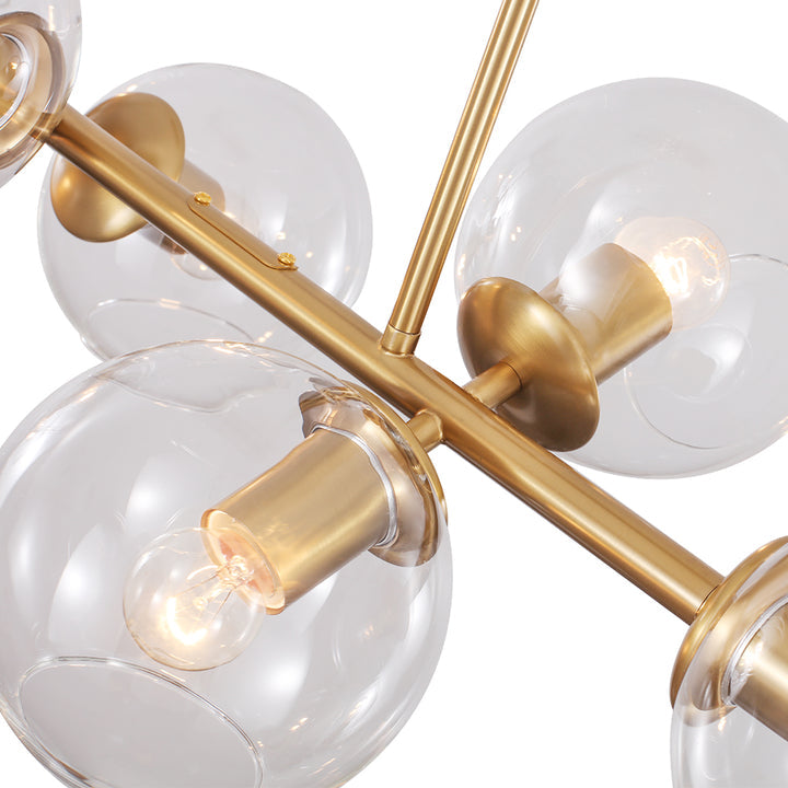Timeless Elegance: Mid-Century Glass Globe Linear Chandelier - Choose Brass or Black Finish, Adjustable Height, Easy Assembly