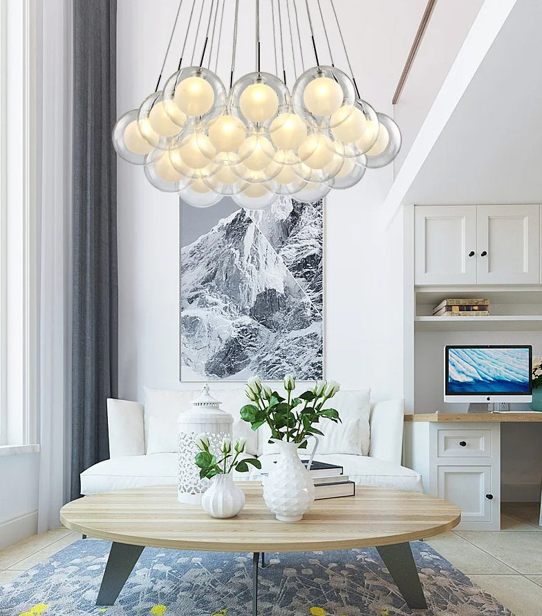 Customizable Elegance: Transparent Mason Jar Bubble Ball Chandelier for Modern Homes - Personalized Size, Color, and Style Options