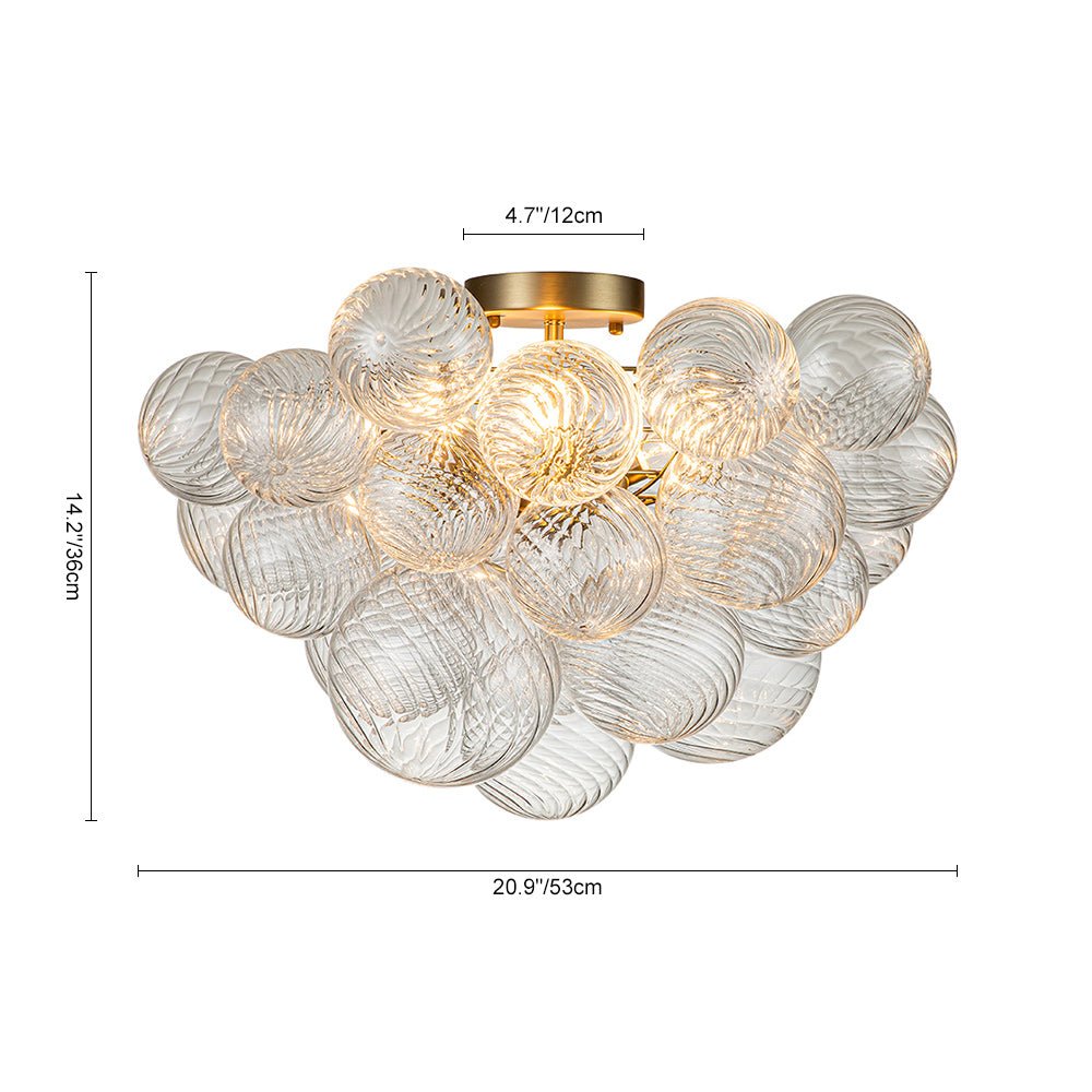 Semi-Flush Mount Bubble Ball Chandelier - Clear Swirled Ribbed Blown Glass Globe Chandeliers Ceiling Light Fixture Pendant Lights for Dining Living Room Entryway Foyer