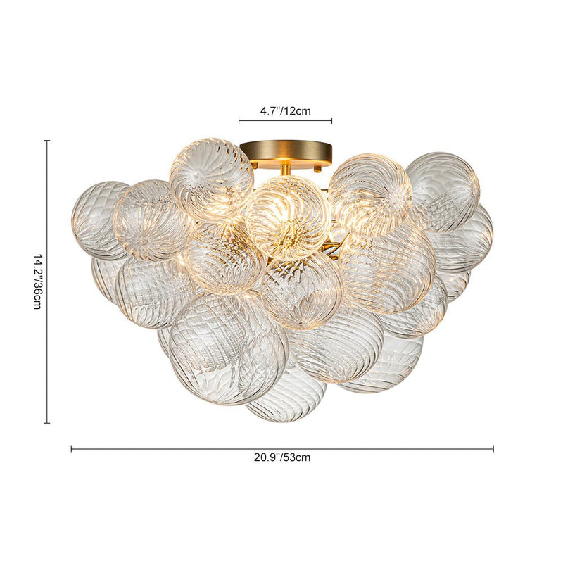 Semi-Flush Mount Bubble Ball Chandelier - Clear Swirled Ribbed Blown G
