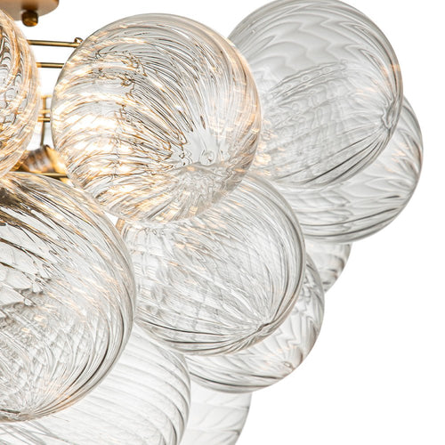 Semi-Flush Mount Bubble Ball Chandelier - Clear Swirled Ribbed Blown G