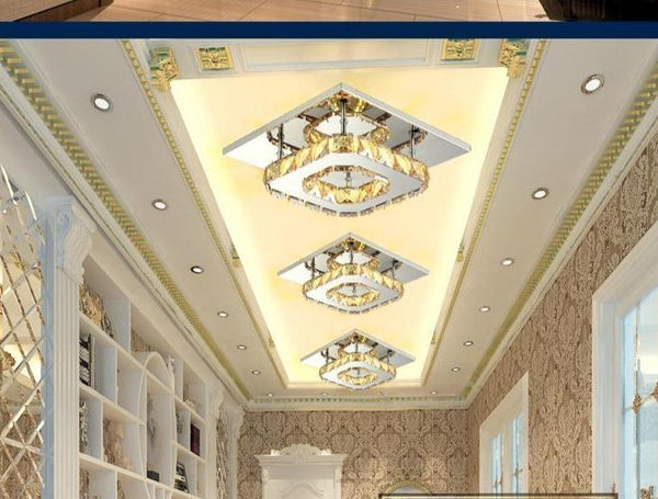 Elegant Stainless Steel and Acrylic LED Crystal Ceiling Light - Clear and Amber Options for Hallways, Living Rooms, and Bedrooms