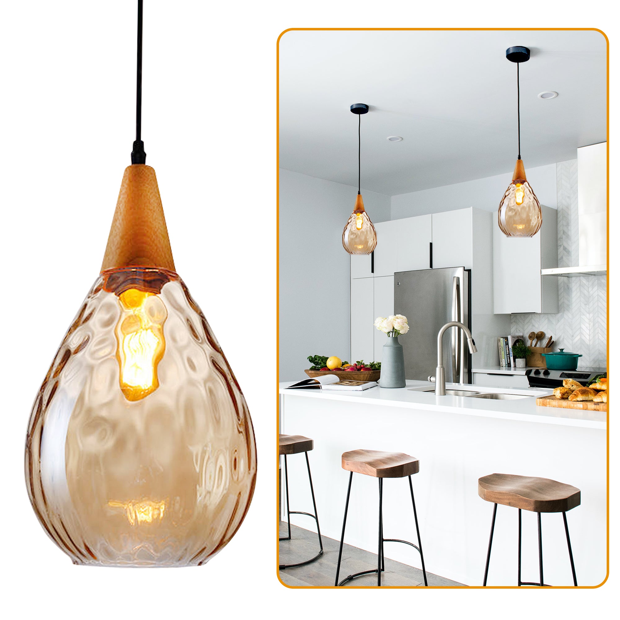 Modern Teardrop Dome Seeded Glass Pendant Light Fixture for Kitchen Island and Dining Room | Textured Glass Pendant Lighting